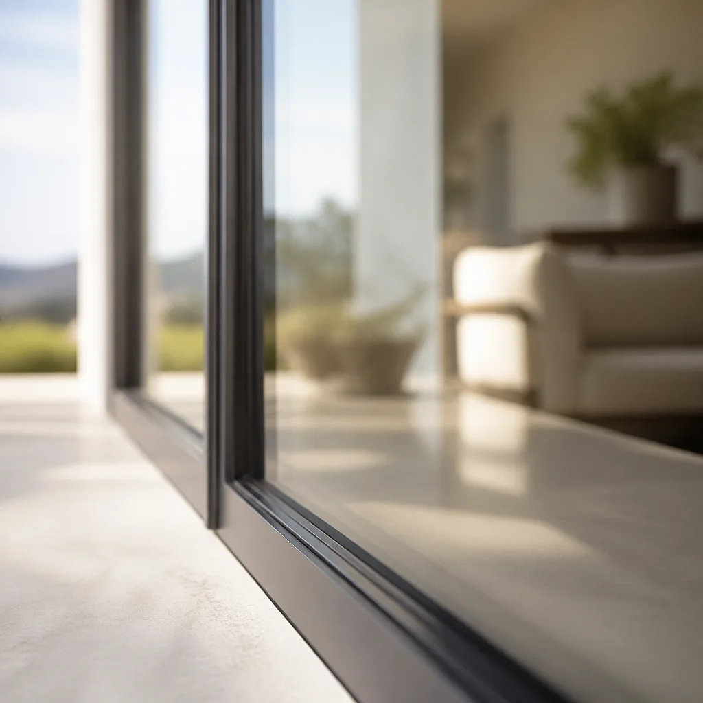 Modern sliding glass doors with sleek dark frames